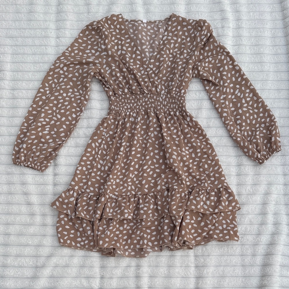 Brown and White Patterned Dress